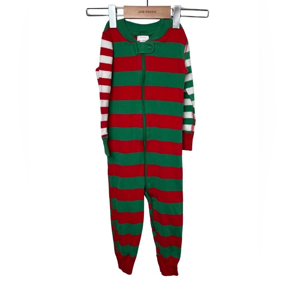 Hanna Andersson Christmas Red and Green Striped Kids Pajamas Zippy 2T
